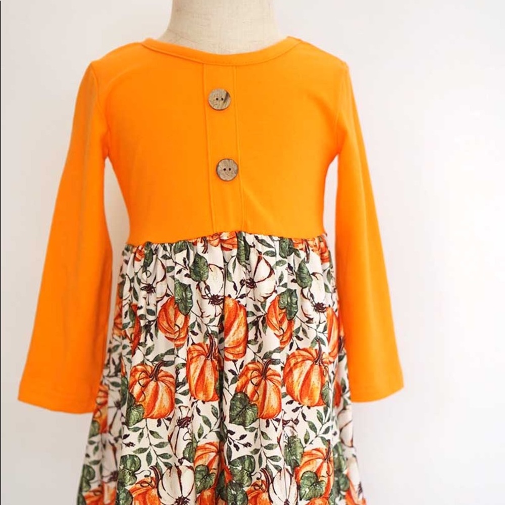 Fall Casual Dress Orange pumpkin print - Picture 2 of 2